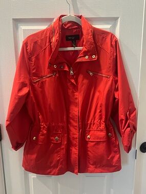 Style & Co. Women's Bright Red Utility Jacket with Gold Hardware